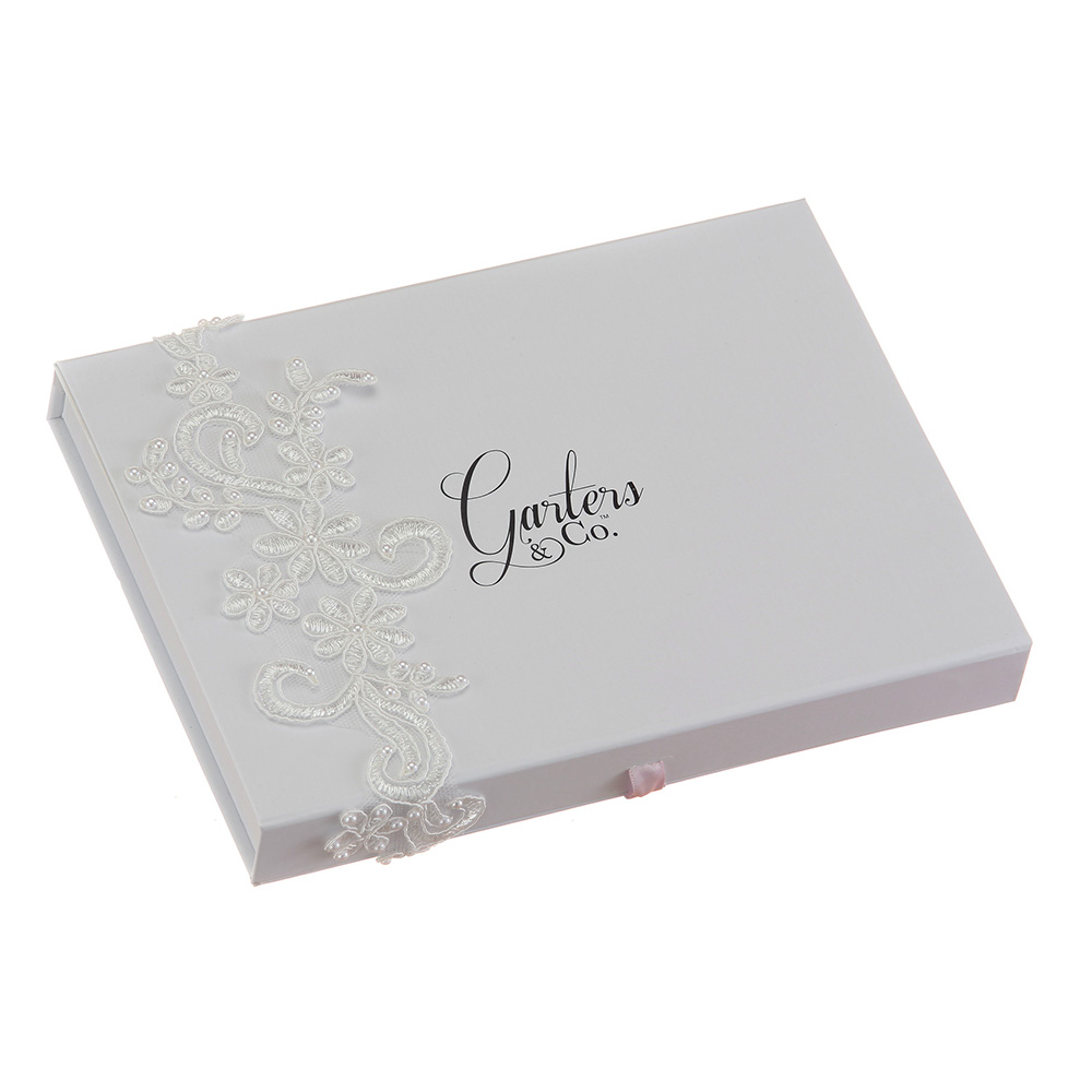 Alexandra Off White Wedding Garter Lace applique garter with tiny pearl embellishments