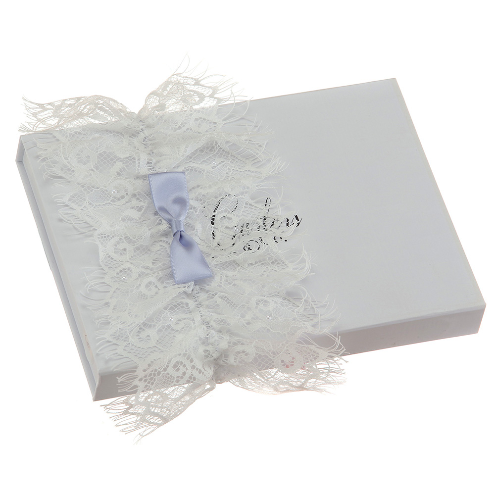 Anise Silk White Wedding Garter with Blue Bow Beautiful Lace Bridal Garter with blue bow