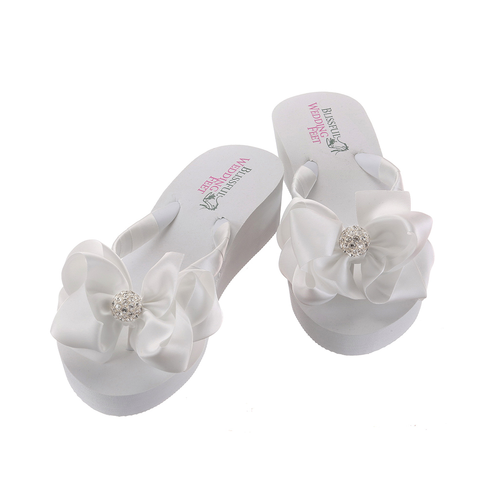 Bridal Flip Flops with Rhinestones Round ball Rhinestone Embellishment on Bridal Flip Flops