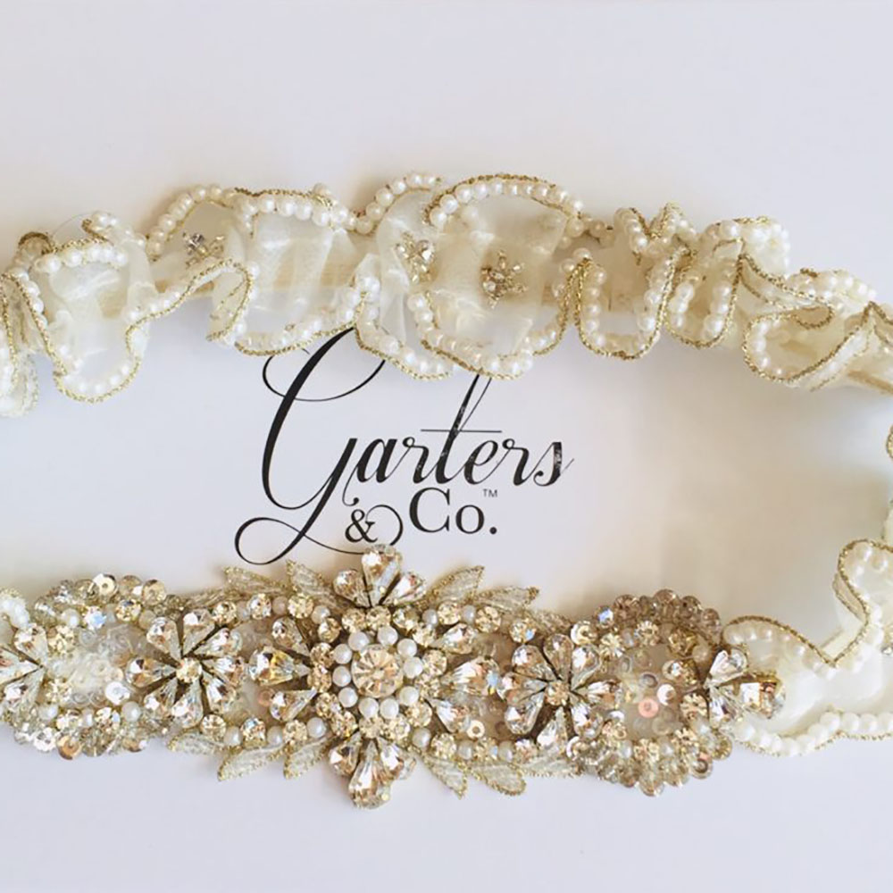 Desiree Heirloom Wedding Garter Rhinestone and Pearl Organza Garter