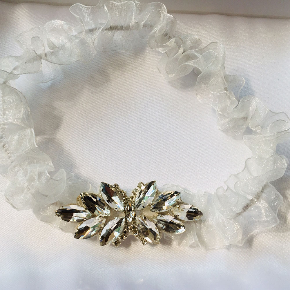 Elise Heirloom Wedding Garter2 Rhinestone setting on Garter