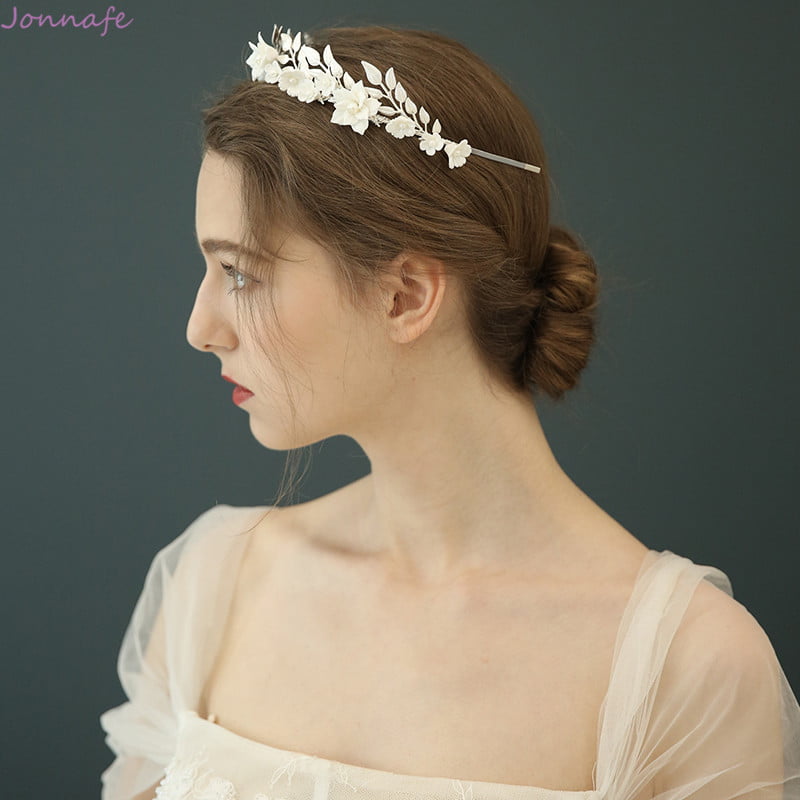 Porcelain Flower and Silver Leaf Wedding Crown2